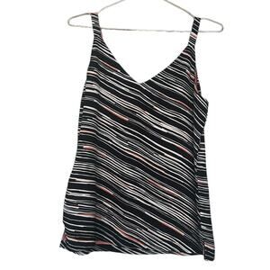 White House Black Market reversible Black coral Diagonal Stripe V neck
